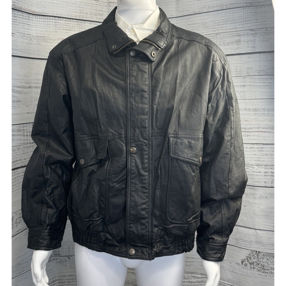 VTG 90s Contemporary Expressions Black Leather‎ Flight Bomber Jacket XL